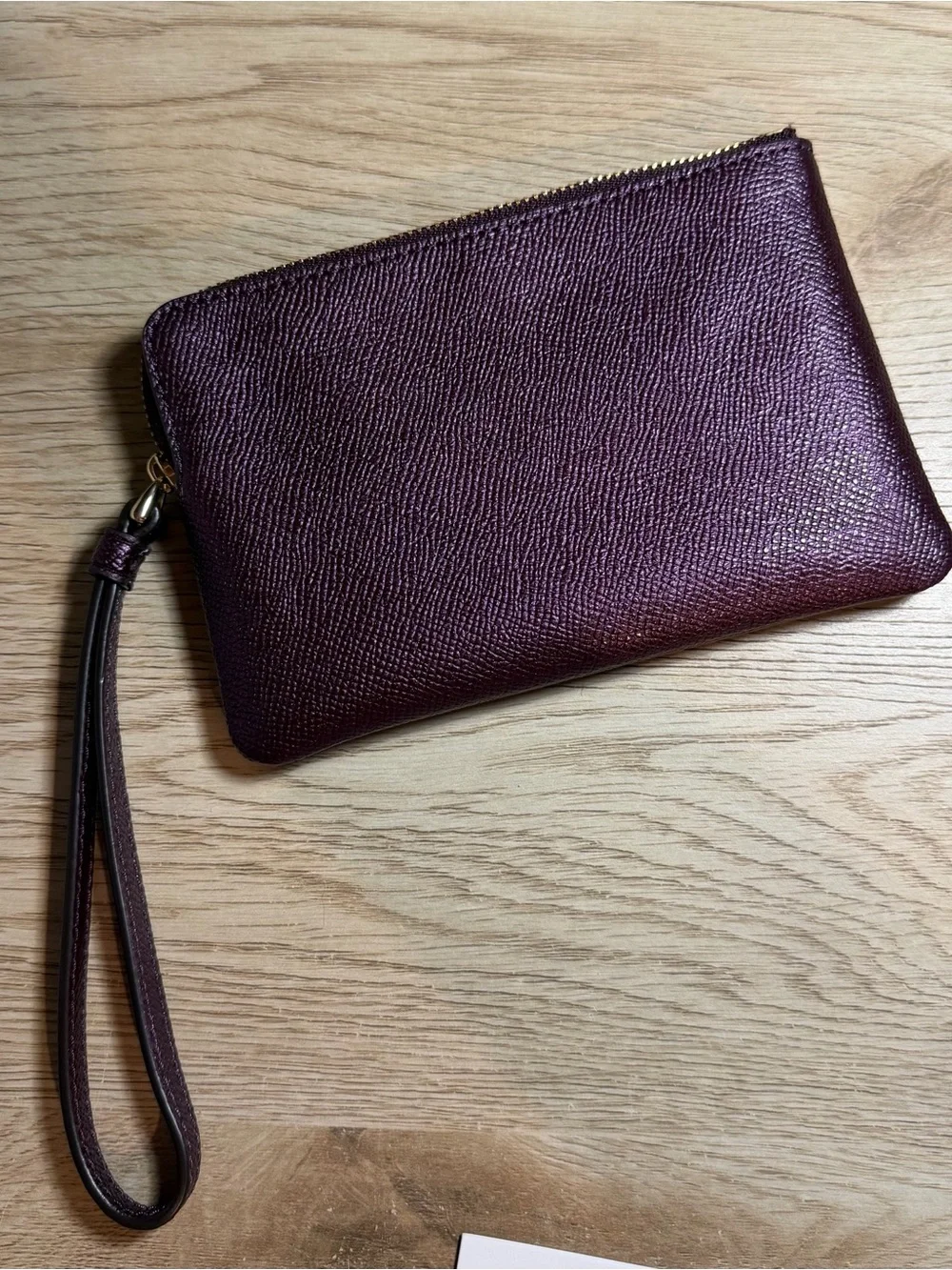 Coach Plum Metallic Leather Wristlet with Gold Hardware